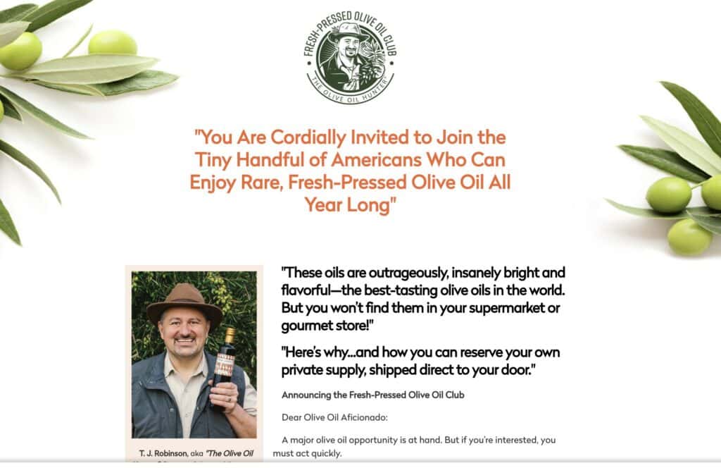 Fresh-pressed olive oil club website
