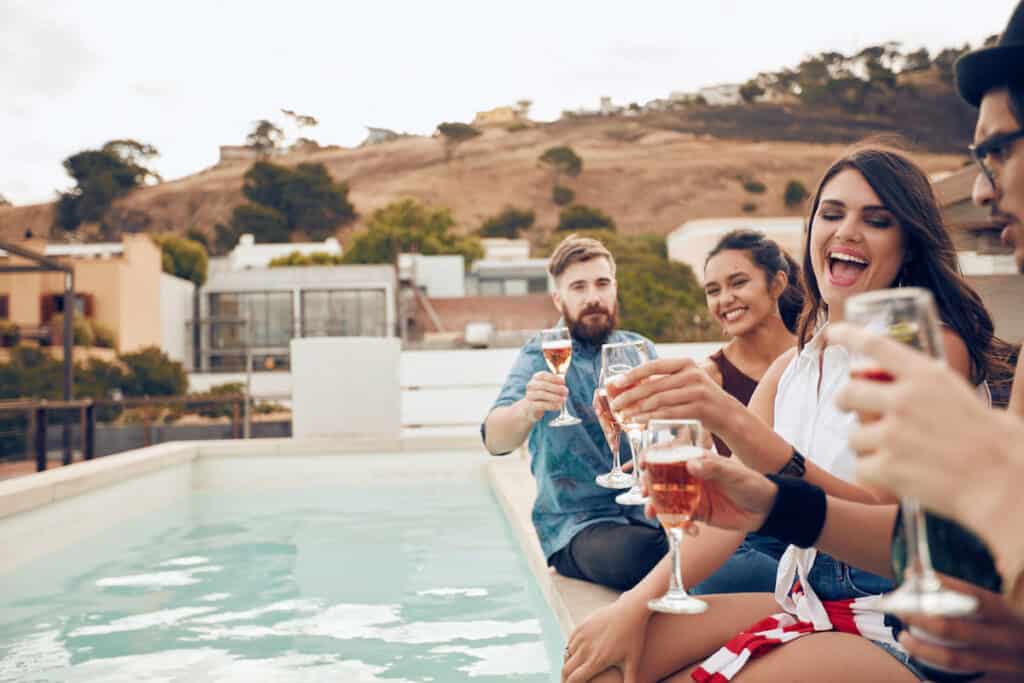 Friends having wine in Italy