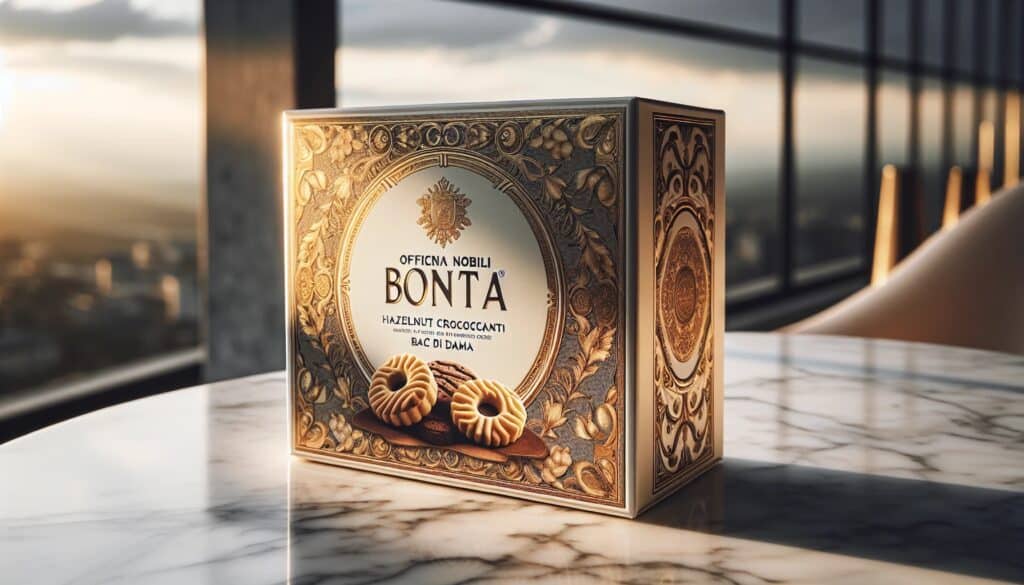 Luxurious packaging of Officina Nobili BONTA cookies