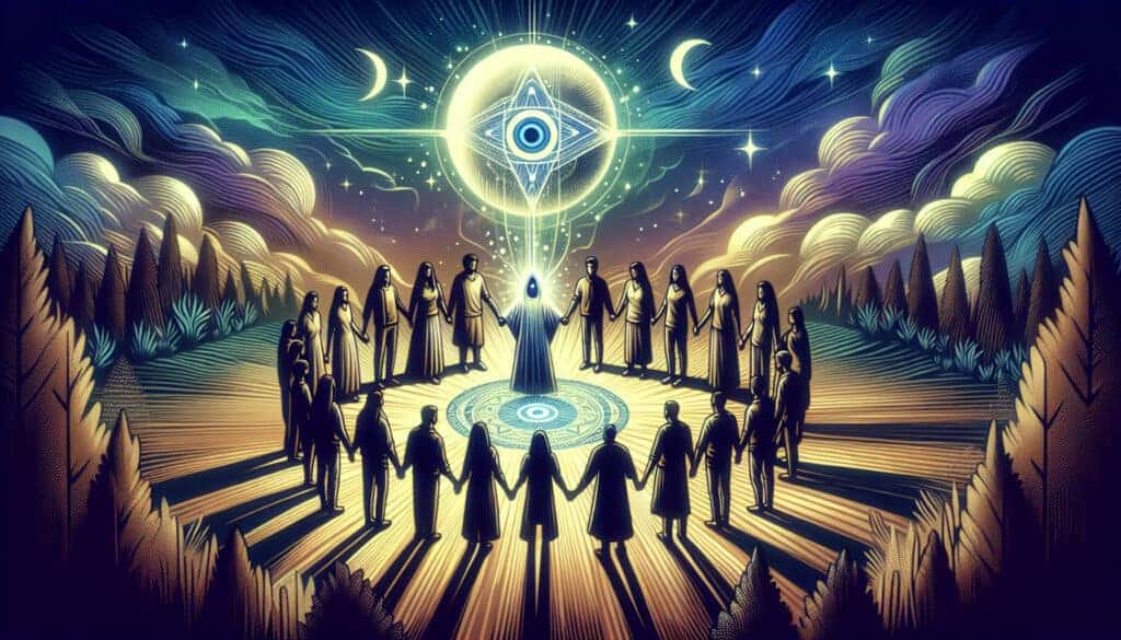 Illustration of a community engaging in a protective ritual
